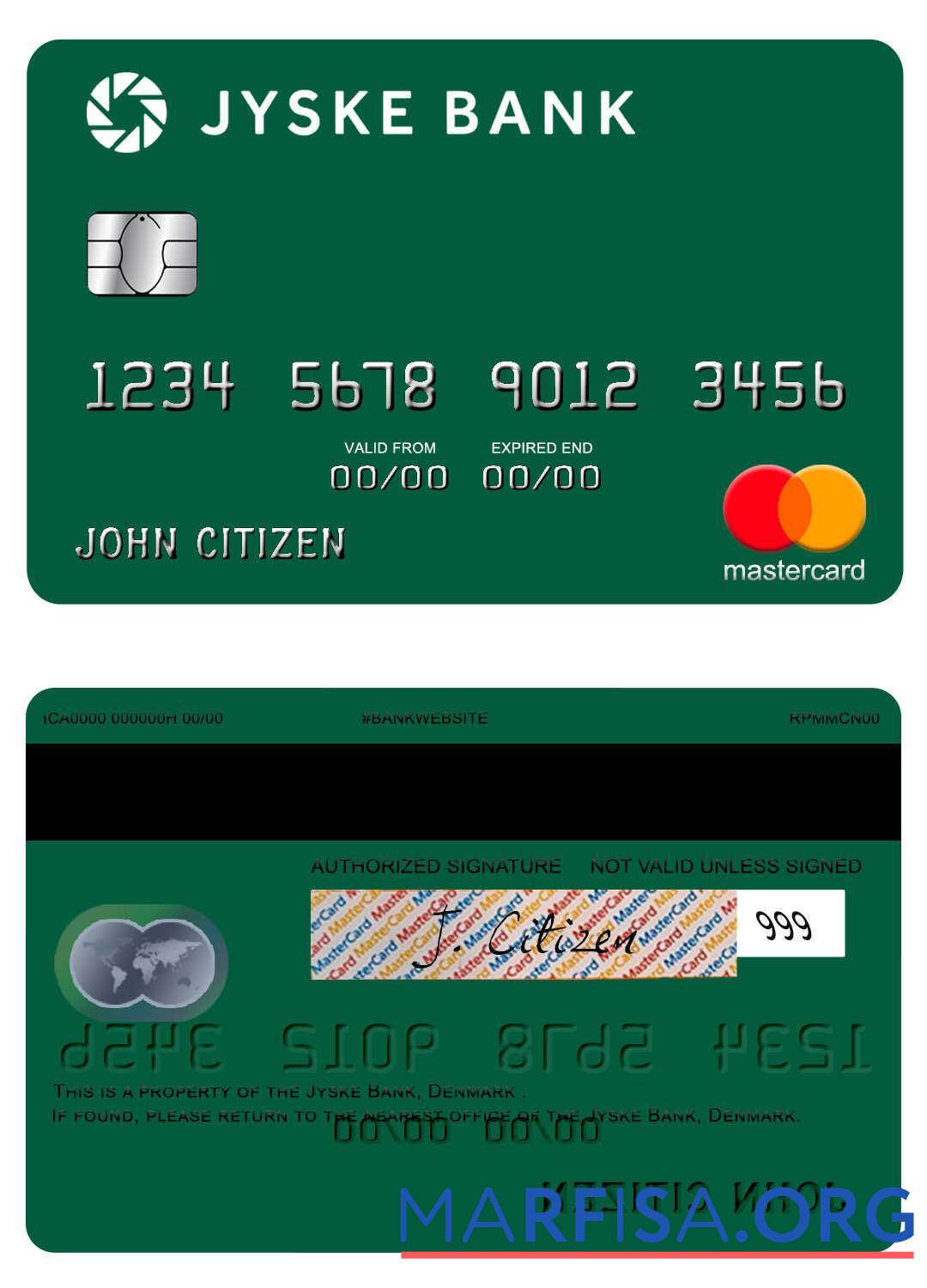 Realistic Denmark Jyske Bank mastercard real example
